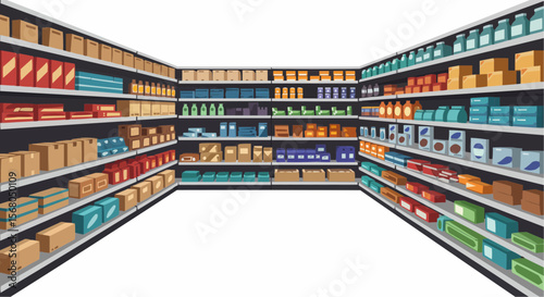 Shelves filled with various groceries.