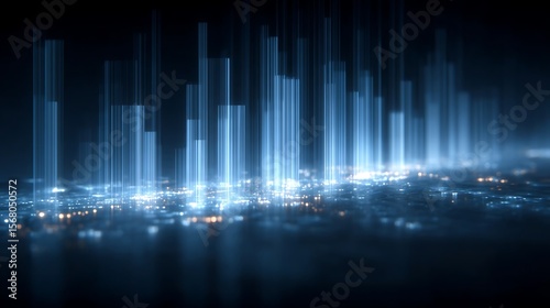 Abstract Digital Cityscape  Glowing Lines and Data Streams