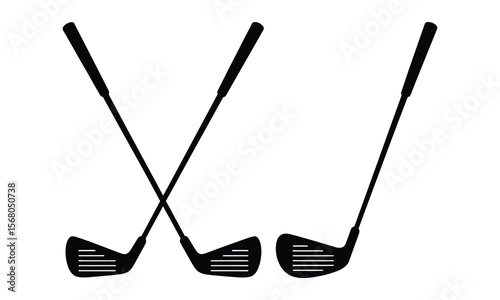 Silhouette of Three Isolated Black Golf Clubs on a Clean White Background