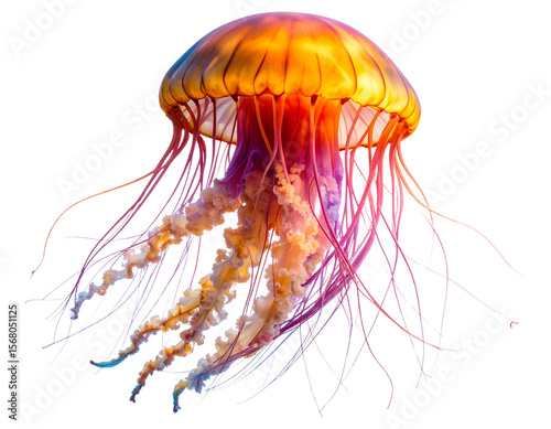 Colorful Jellyfish Underwater Marine Life Isolated on Transparent Background PNG