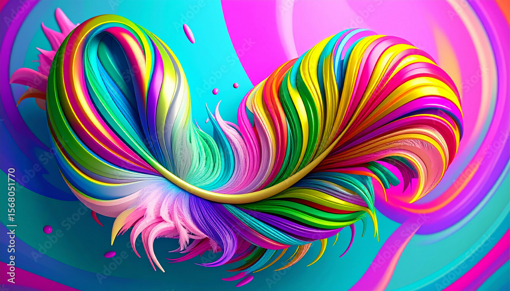 Obraz premium A single vibrant feather painting created using the splash technique, showcasing vivid multicolored splatters and dynamic brush textures on canvas.