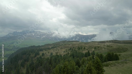 A Serene Valley in the Dolomites viewed from a drone 