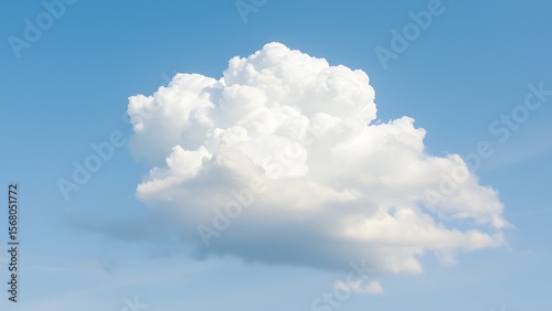 Fluffy white cumulus cloud isolated against a summer sky, showcasing pure texture with soft natural shadows.