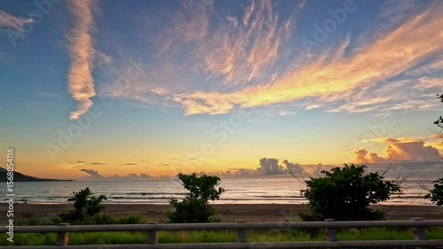 Driving into sunrise on  coast highway 