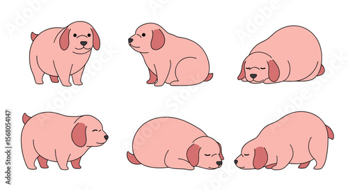 Adorable fluffy puppies in various cute poses for animation or illustration projects