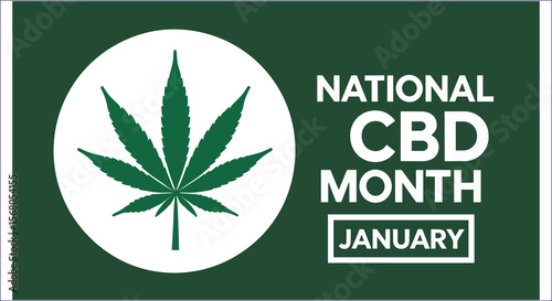 National Cbd Month In January With Green Cannabis Leaf Illustration