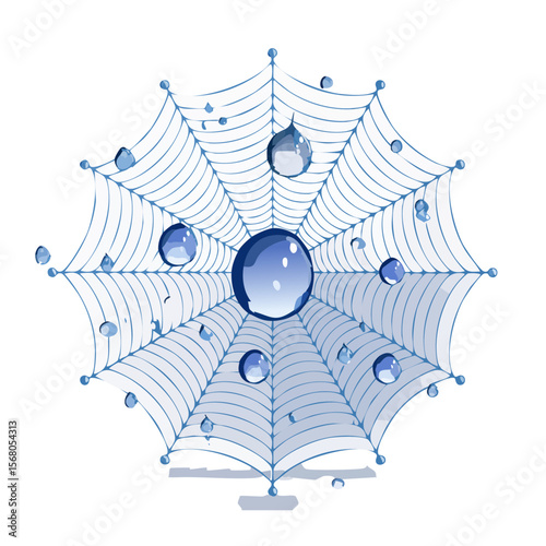 Delicate Spiderweb with Dewdrops in Blue Tones