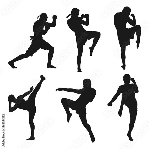 illustration silhouette of muay thai collection