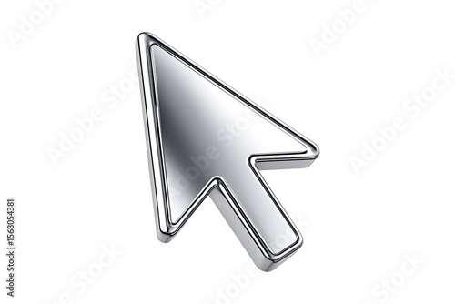 3D Rendered Metallic Computer Cursor Icon Isolated on a Transparent Background