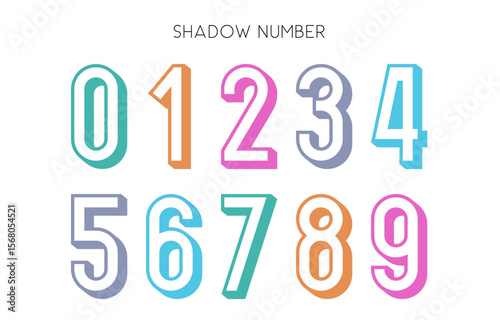 Shadow Style Colorful Number Set with 3D Outline Effect and Soft Gradient Palette