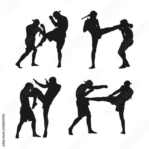 illustration silhouette of muay thai collection set