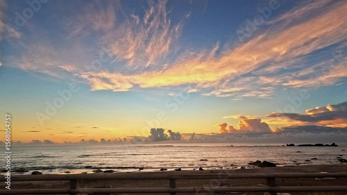 Driving into sunrise on  coast highway 