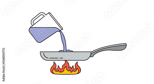 Pouring Water Into Hot Pan With Fire Beneath Demonstrating Cooking Process