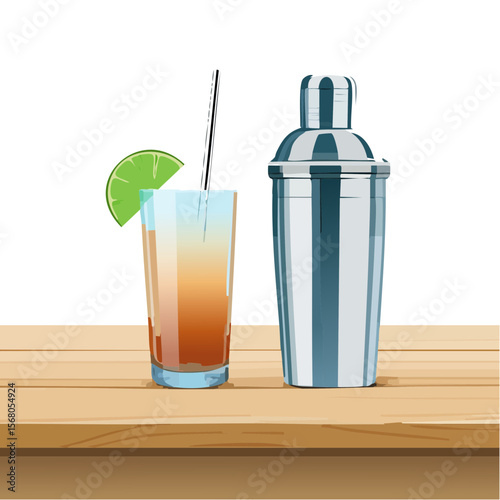Refreshing Cocktail Illustration with Shaker and Lime