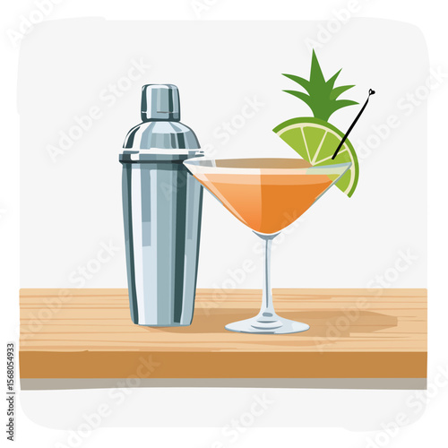 Cocktail and shaker on a table