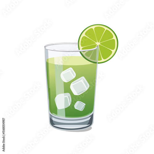 Refreshing Lime Cocktail with Ice: A Vibrant Vector Illustration