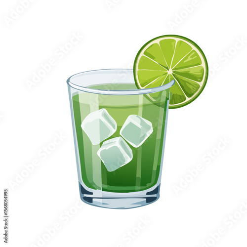 Refreshing Lime Cocktail Illustration with Ice Cubes and Slice