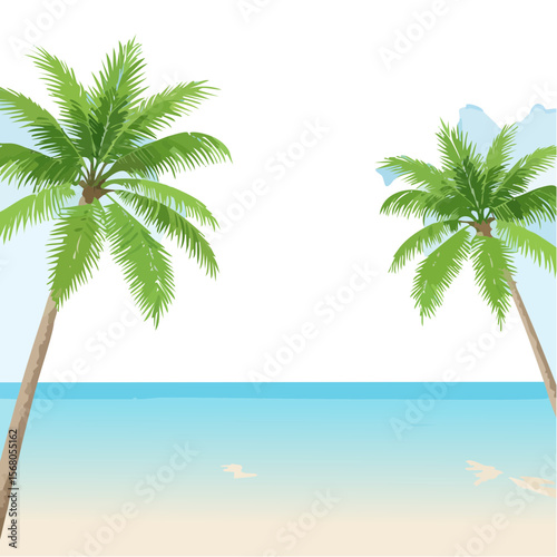 Tropical Beach with Palm Trees Illustration