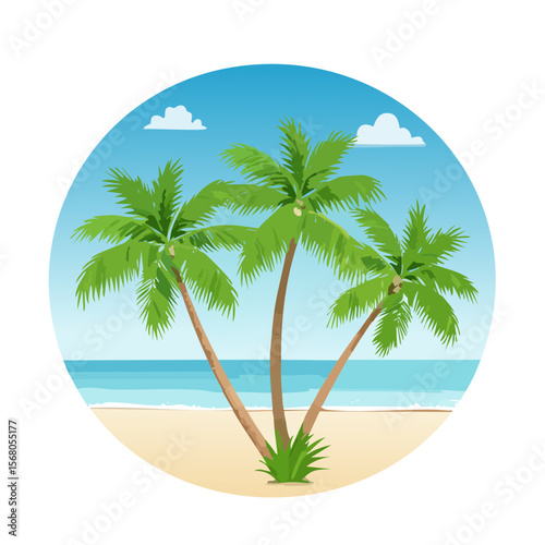 Tropical Palm Tree Beach Landscape with Clouds and Ocean
