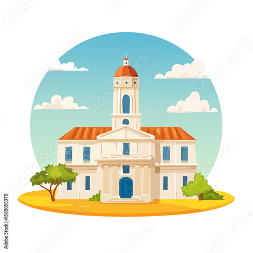 Vector Illustration of a Classic Government Building on a Sunny Day