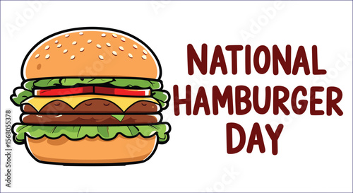 National Hamburger Day Vector Illustration With Delicious Double Cheeseburger Graphic