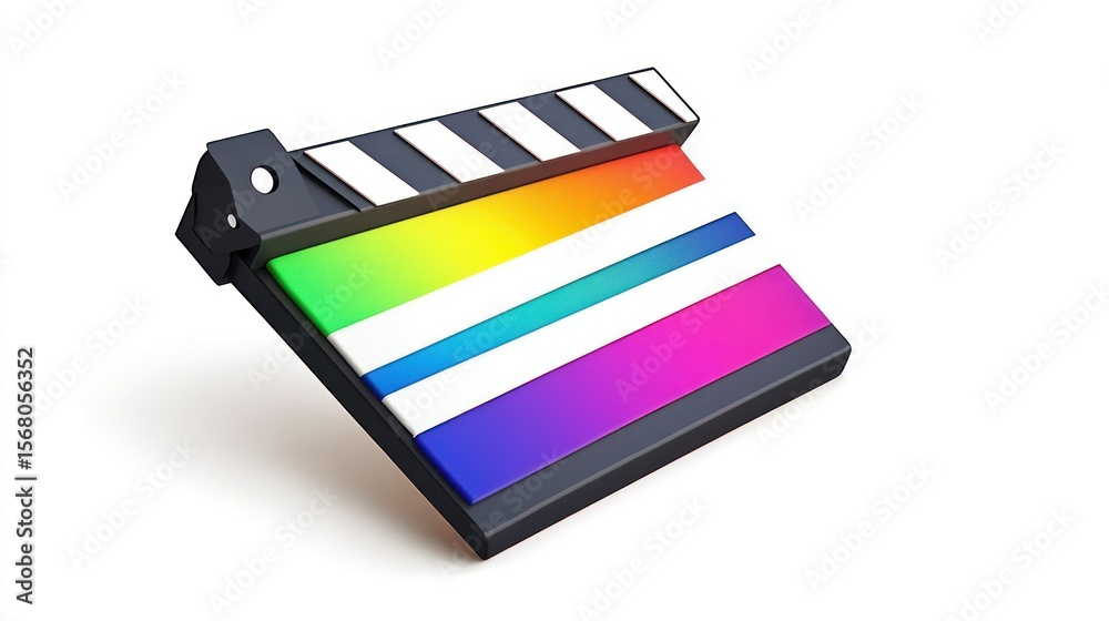 Fototapeta premium Open Film Clapperboard with Rainbow Stripes on White
