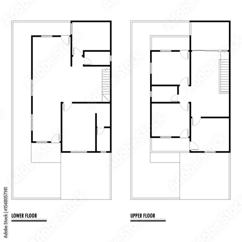 Black and White floor plan of a modern unfurnished house for your design. Suburban house vector blueprint. Architectural background.