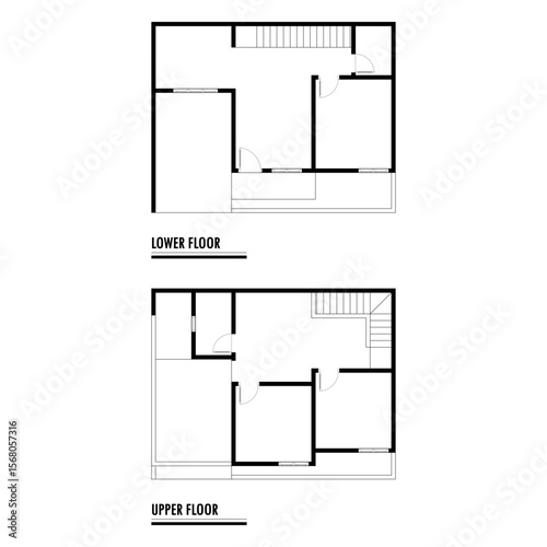 Black and White floor plan of a modern unfurnished house for your design. Suburban house vector blueprint. Architectural background.