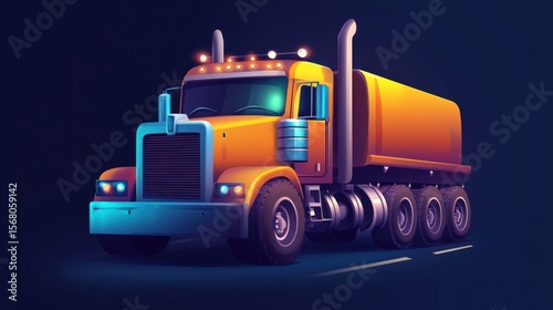 Yellow Semi-Truck Tanker Cartoon Illustration