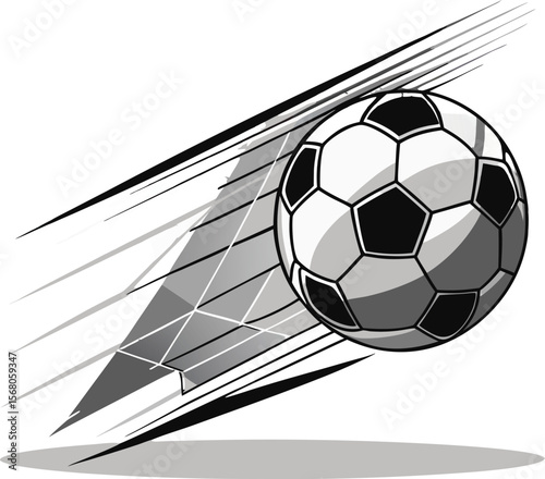 Soccer ball flying through a soccer goal net illustration