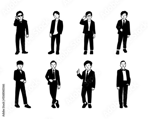illustration silhouette of kid use jas on white background
