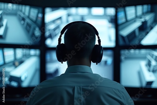 Security Operator Monitoring Surveillance Cameras 