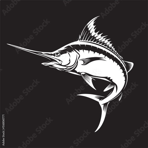 Monochrome Marlin Silhouette of a Powerful Billfish