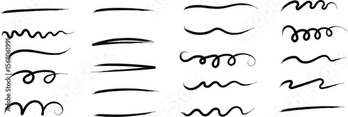 Underline Vector Set – Hand-Drawn Brush Strokes & Vintage Dividers. Calligraphic Underline & Border Vector. Black Brushstroke Underlines and Swirl Dividers