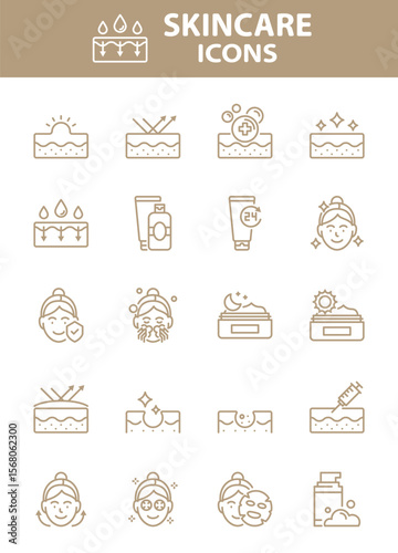 Set of skin care icons, epidermis, skincare product