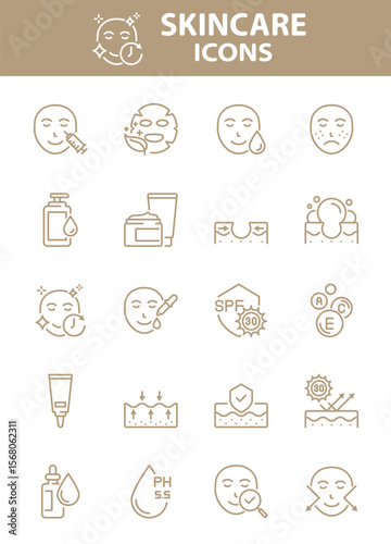 Set of skin care icons, epidermis, skincare product