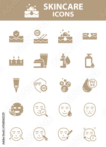Set of skin care icons, epidermis, skincare product
