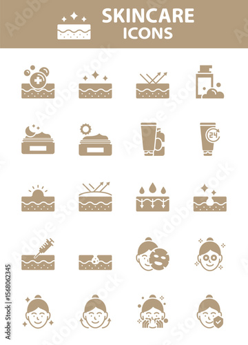 Set of skin care icons, epidermis, skincare product
