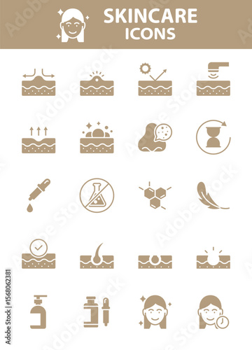 Set of skin care icons, epidermis, skincare product