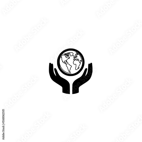 Vector icon of globe resting on open hand symbolizing global care responsibility and environmental support