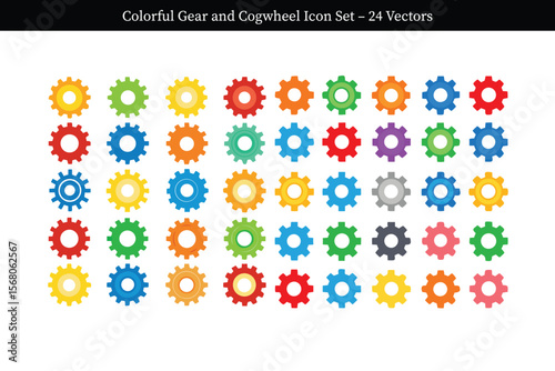 Colorful Gear and Cogwheel Icon Set – 24 Vectors