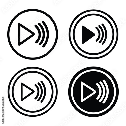 Wireless radio communication technology with glossy audio music and sound wave elements, perfect for web design vector podcast line icons and buttons