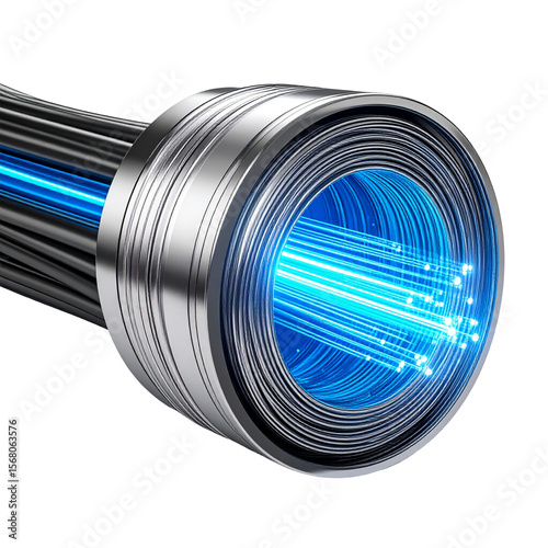 High tech fiber optic cable with blue light beam