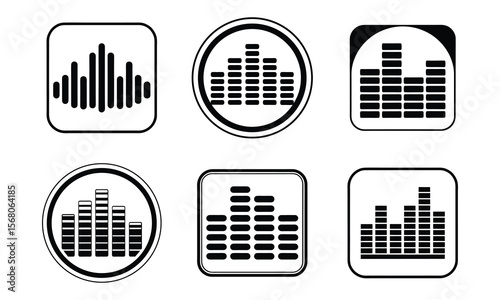 Podcast line icons audio waveforms and equalizers