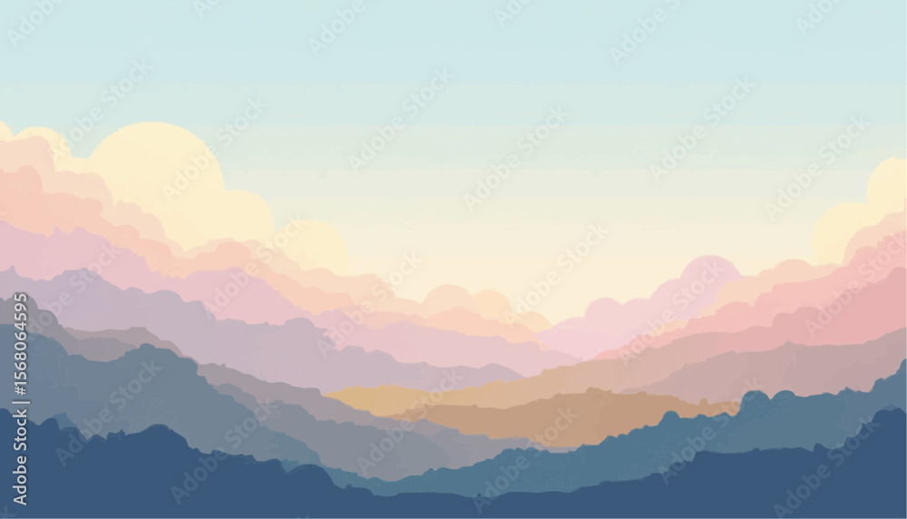 Obraz premium Abstract Mountain Landscape with Pastel Colors and Soft Clouds