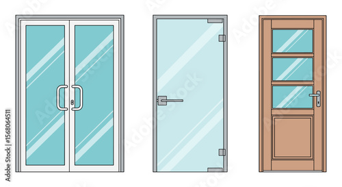Diverse Architectural Entryways Featuring Glass and Wood Door Styles for Modern Buildings