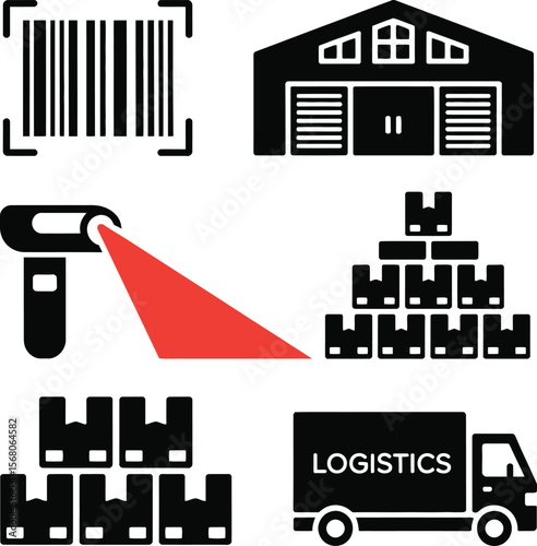 Barcode, Warehouse, and Scanner Icon Set