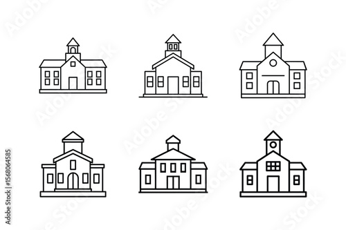 school building draft icon line art vector illustration
