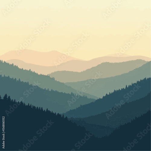 Serene Mountain Landscape with Layered Hills and Soft Sunset Light