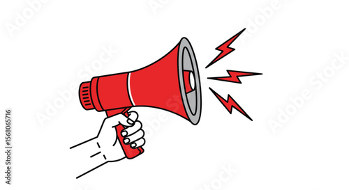 Announcing Important News Through a Loudspeaker Held by a Hand with Sound Waves